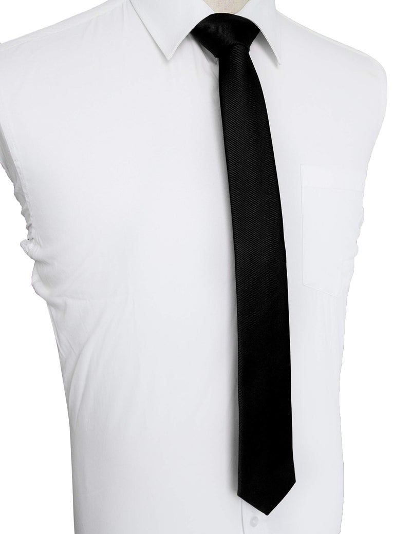 JEMYGINS 2.4" Black Tie Silk Skinny Ties for Men Slim Necktie(1) - Image 2